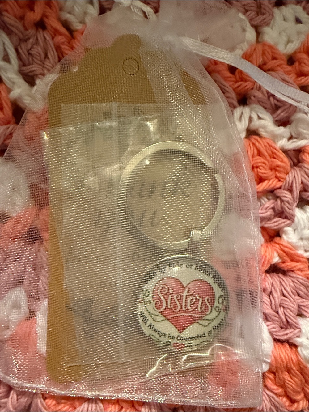 Sister’s Heart Pink Gold-Plated Crystal Keychain Gift. - Picture 2 of 2